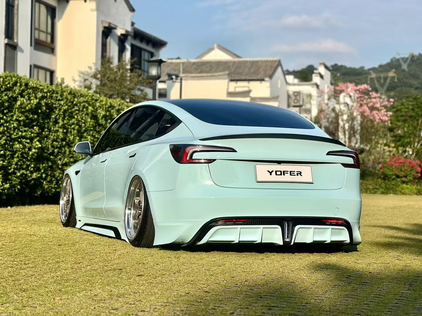 Tesla Model 3 Highland / Performance 2024 with Aftermarket Parts - V1 Sports Rear Diffuser & Canards PP from Yofer.co