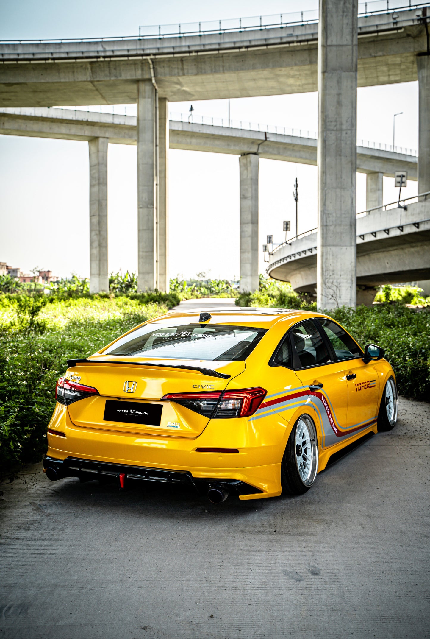 Honda Civic 11th Gen FE1 FE2 FE4 2022-ON with Aftermarket Parts - V3 Style Rear Spoiler ABS from Yofer.co
