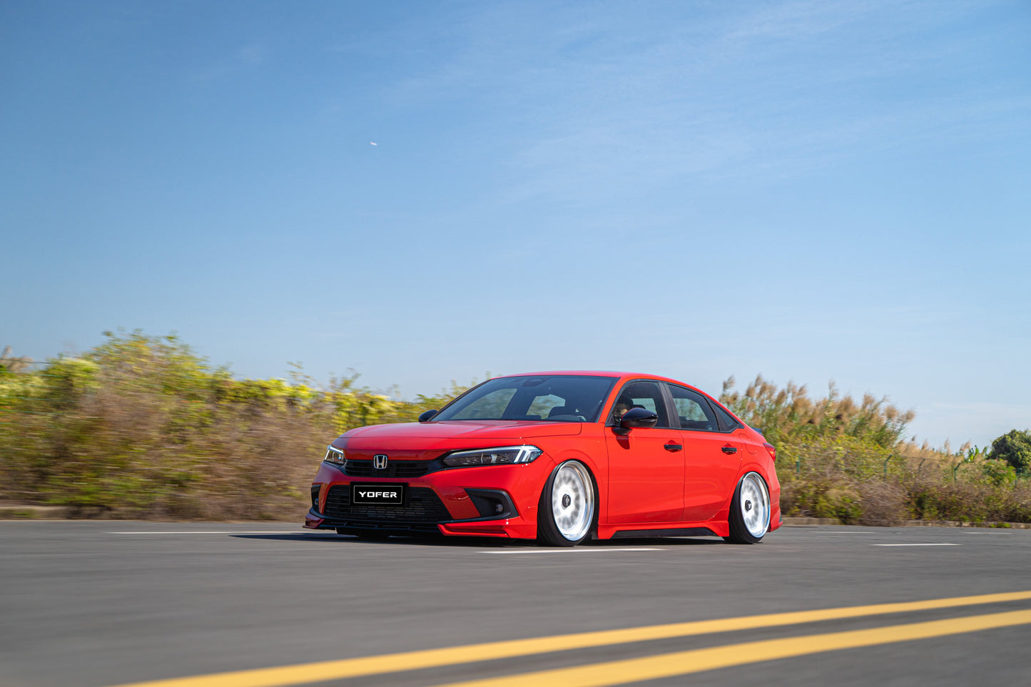 Honda Civic 11th Gen FE1 FE2 FE4 2022-ON & Civic 11th Gen FL1 FL2 FL4 2022-ON with Aftermarket Parts - V2 Style Front Lip Spliter PP from Yofer.co