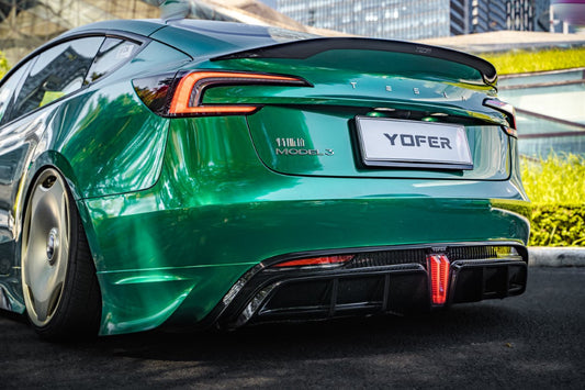 Tesla Model 3 Highland / Performance 2024 with Aftermarket Parts - V1 Sports Rear Diffuser & Canards PP from Yofer.co