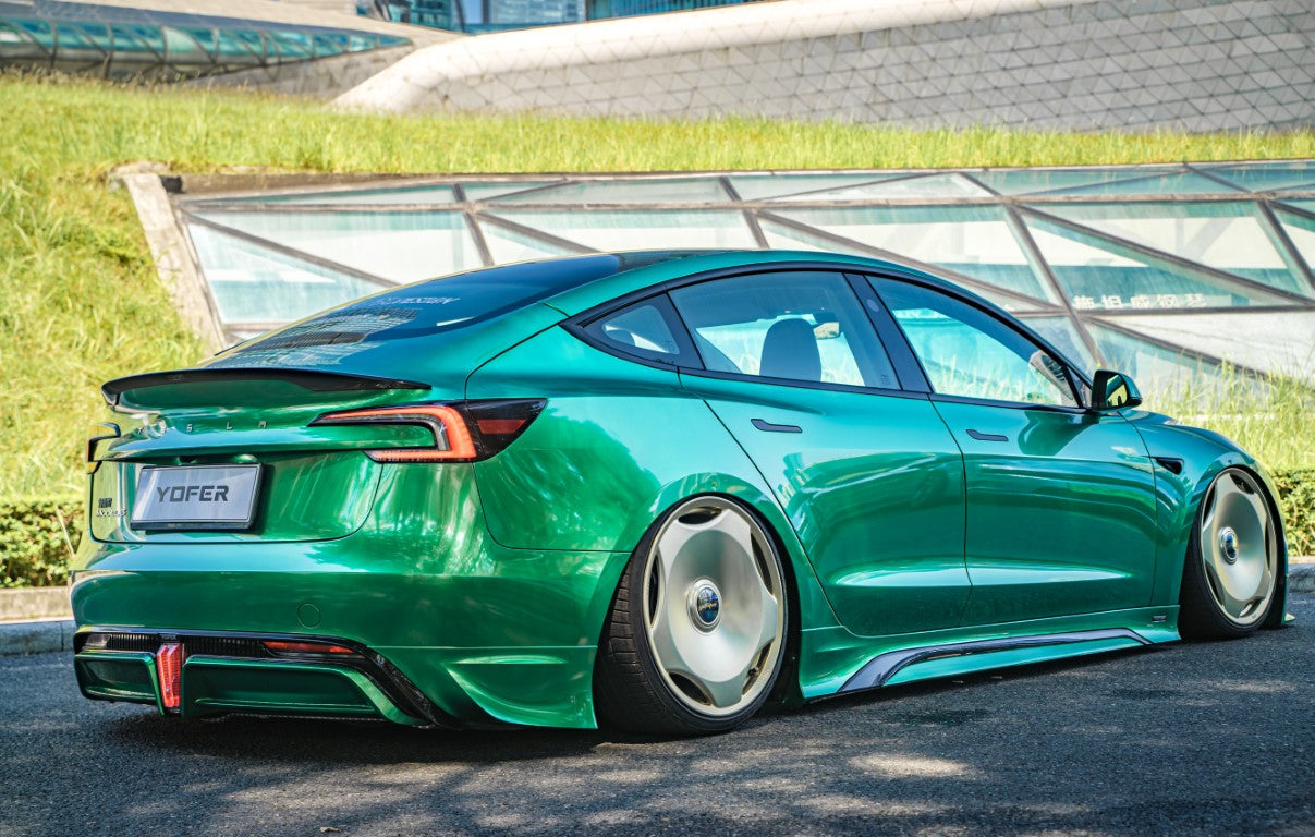 Tesla Model 3 Highland / Performance 2024-ON with Aftermarket Parts - V2 Style Rear Diffuser & Canards PP from Yofer.co
