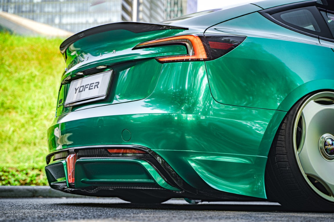 Tesla Model 3 Highland / Performance 2024-ON with Aftermarket Parts - V2 Style Rear Diffuser & Canards PP from Yofer.co
