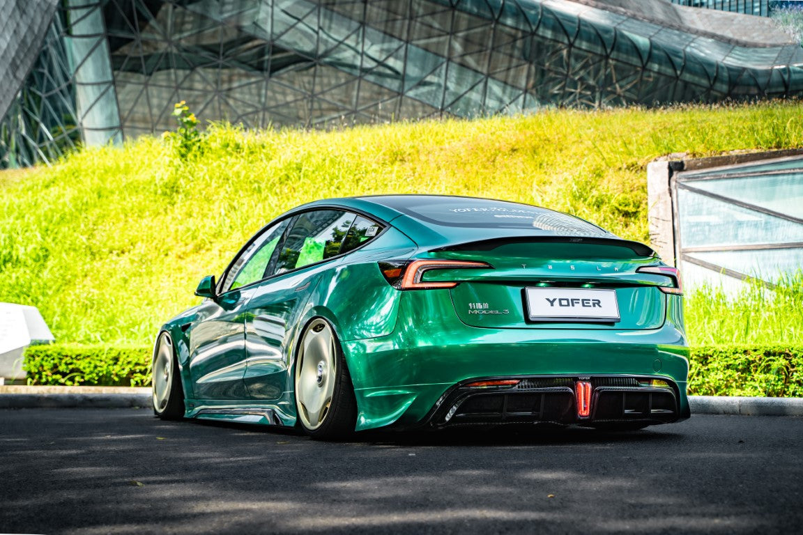 Tesla Model 3 Highland / Performance 2024 with Aftermarket Parts - V1 Sports Rear Diffuser & Canards PP from Yofer.co