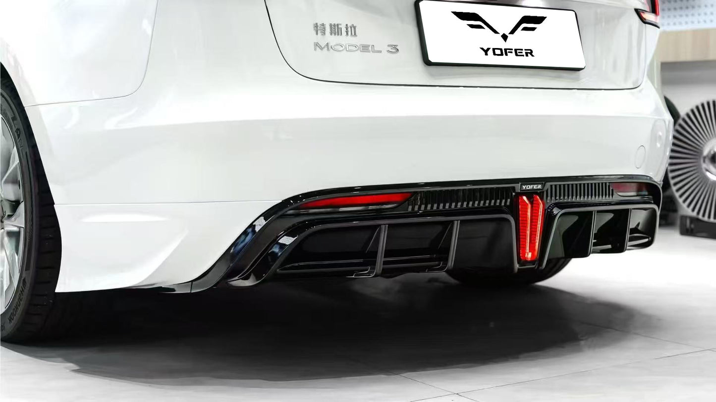 Tesla Model 3 Highland / Performance 2024 with Aftermarket Parts - V1 Sports Rear Diffuser & Canards PP from Yofer.co