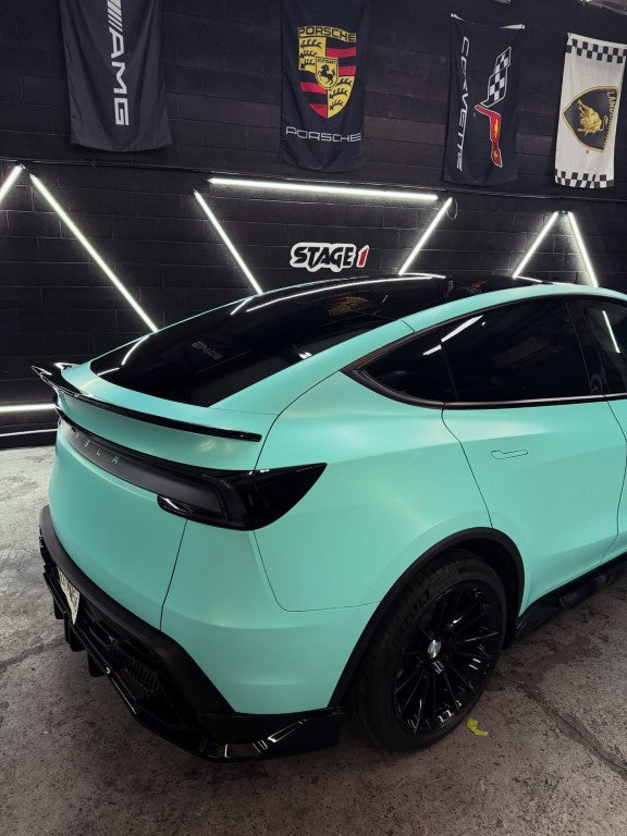 Tesla Model Y Juniper 2026-ON with Aftermarket Parts - Loong Flames Rear Diffuser PP Polypropylene from Yofer.co