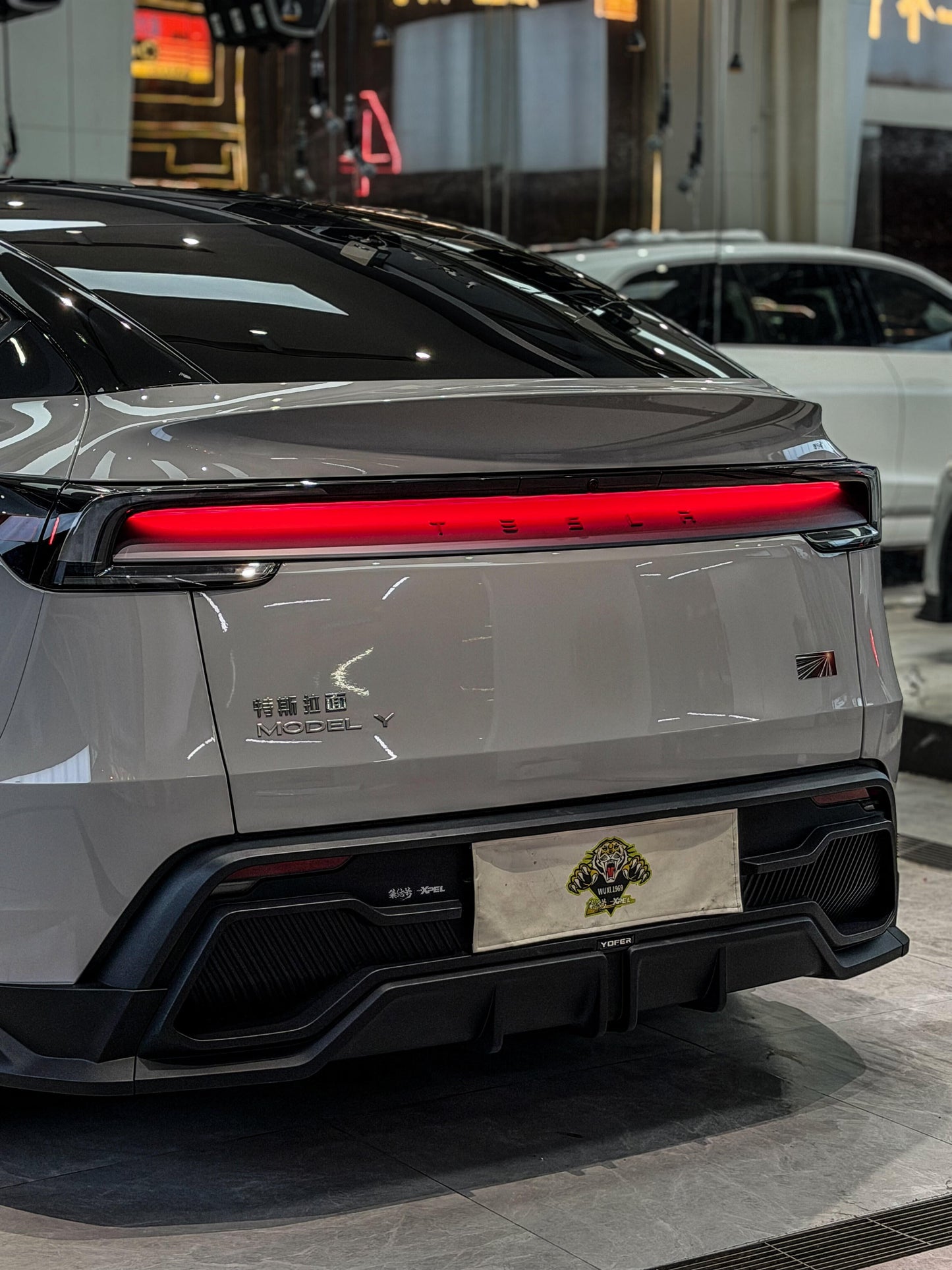 Tesla Model Y Juniper 2026-ON with Aftermarket Parts - Loong Flames Rear Diffuser PP Polypropylene from Yofer.co