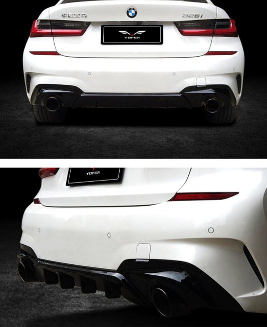 BMW 3 Series 330i (With M-Package Bumper, does not fit base model) G20 G21 Pre-LCI 2019 2020 2021 2022 with Aftermarket Parts - V2 Style Rear Diffuser ABS from Yofer.co