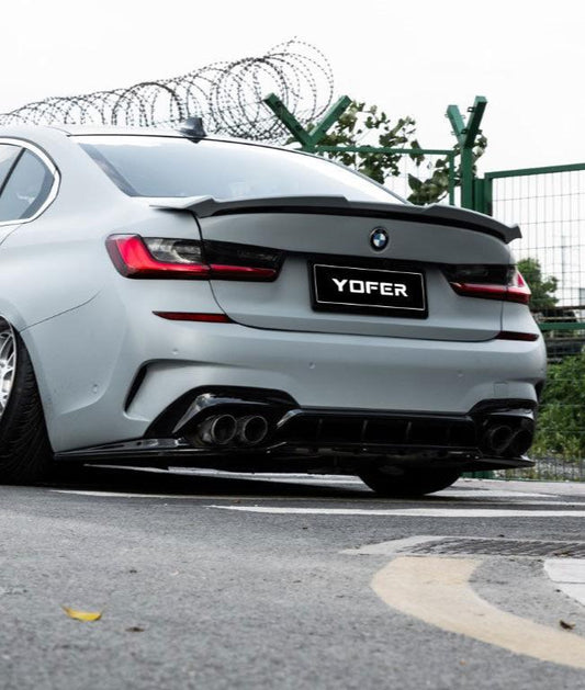 BMW 3 Series M340i 330i (With M-Package Bumper, does not fit base model) G20 G21 Pre-LCI 2019 2020 2021 2022 with Aftermarket Parts - V1 Style Rear Diffuser & Lower Splitters PP from Yofer.co
