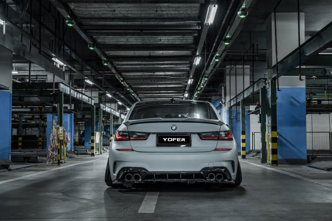 BMW 3 Series M340i 330i (With M-Package Bumper, does not fit base model) G20 G21 Pre-LCI 2019 2020 2021 2022 with Aftermarket Parts - V1 Style Rear Diffuser & Lower Splitters PP from Yofer.co