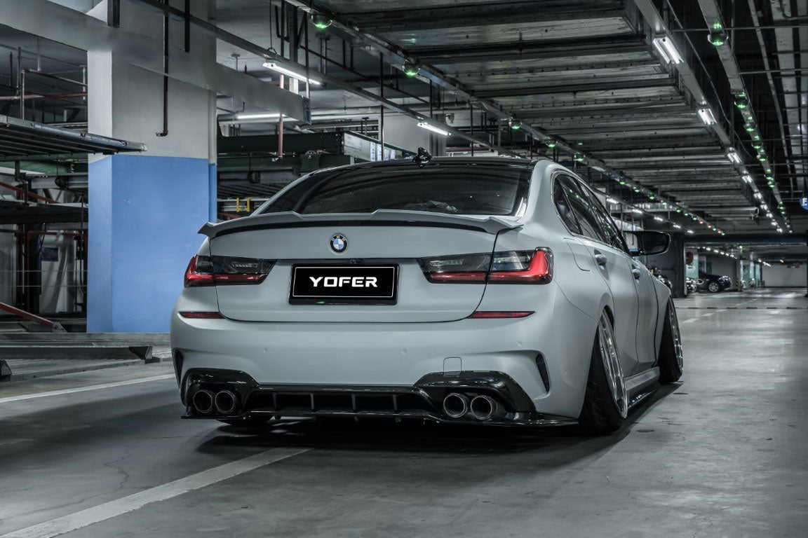 BMW 3 Series M340i 330i (With M-Package Bumper, does not fit base model) G20 G21 Pre-LCI 2019 2020 2021 2022 with Aftermarket Parts - V1 Style Rear Diffuser & Lower Splitters PP from Yofer.co