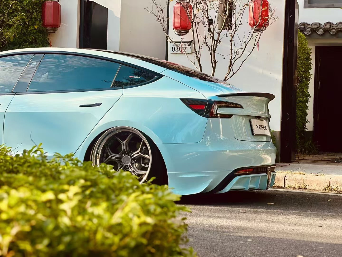 Tesla Model 3 Highland / Performance 2024 with Aftermarket Parts - V1 Sports Rear Diffuser & Canards PP from Yofer.co