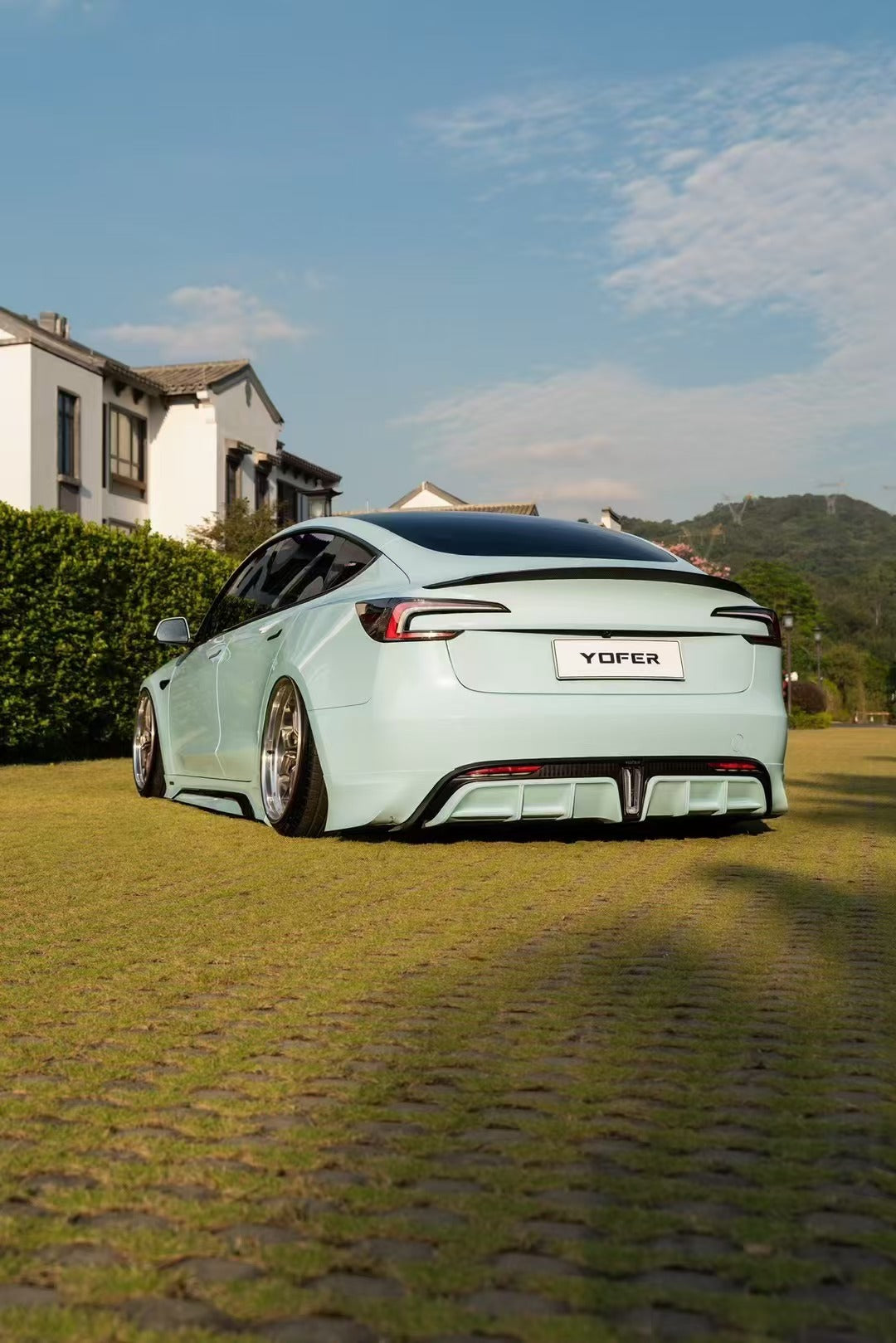 Tesla Model 3 Highland / Performance 2024 with Aftermarket Parts - V1 Sports Rear Diffuser & Canards PP from Yofer.co