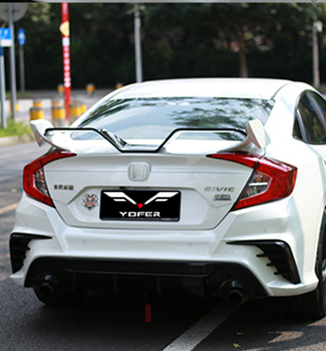 Honda Civic 10th Gen FC1 FC2 FC5 FC6 2016-2021 with Aftermarket Parts - Rear Spoiler ABS from Yofer.co
