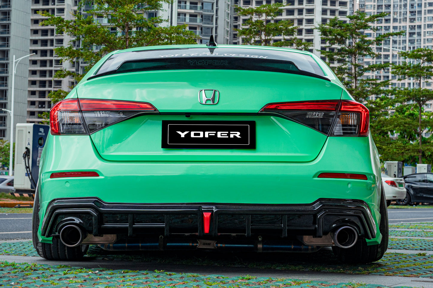 Honda Civic 11th Gen FE1 FE2 FE4 2022-ON with Aftermarket Parts - Rear Diffuser & Canards PP from Yofer.co
