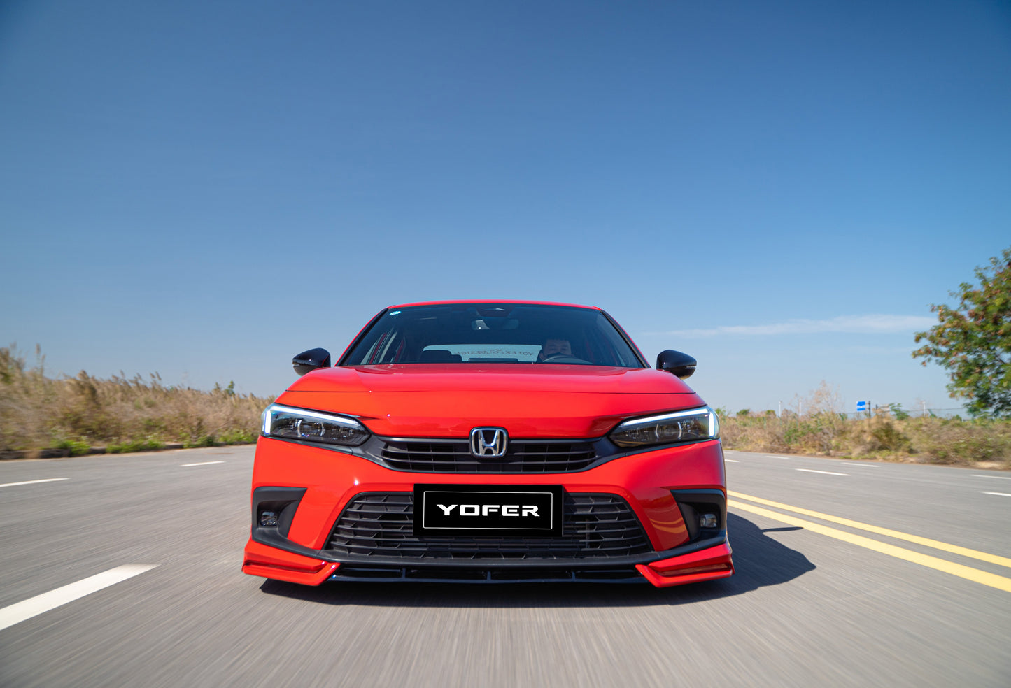 Honda Civic 11th Gen FE1 FE2 FE4 2022-ON & Civic 11th Gen FL1 FL2 FL4 2022-ON with Aftermarket Parts - V2 Style Front Lip Spliter PP from Yofer.co
