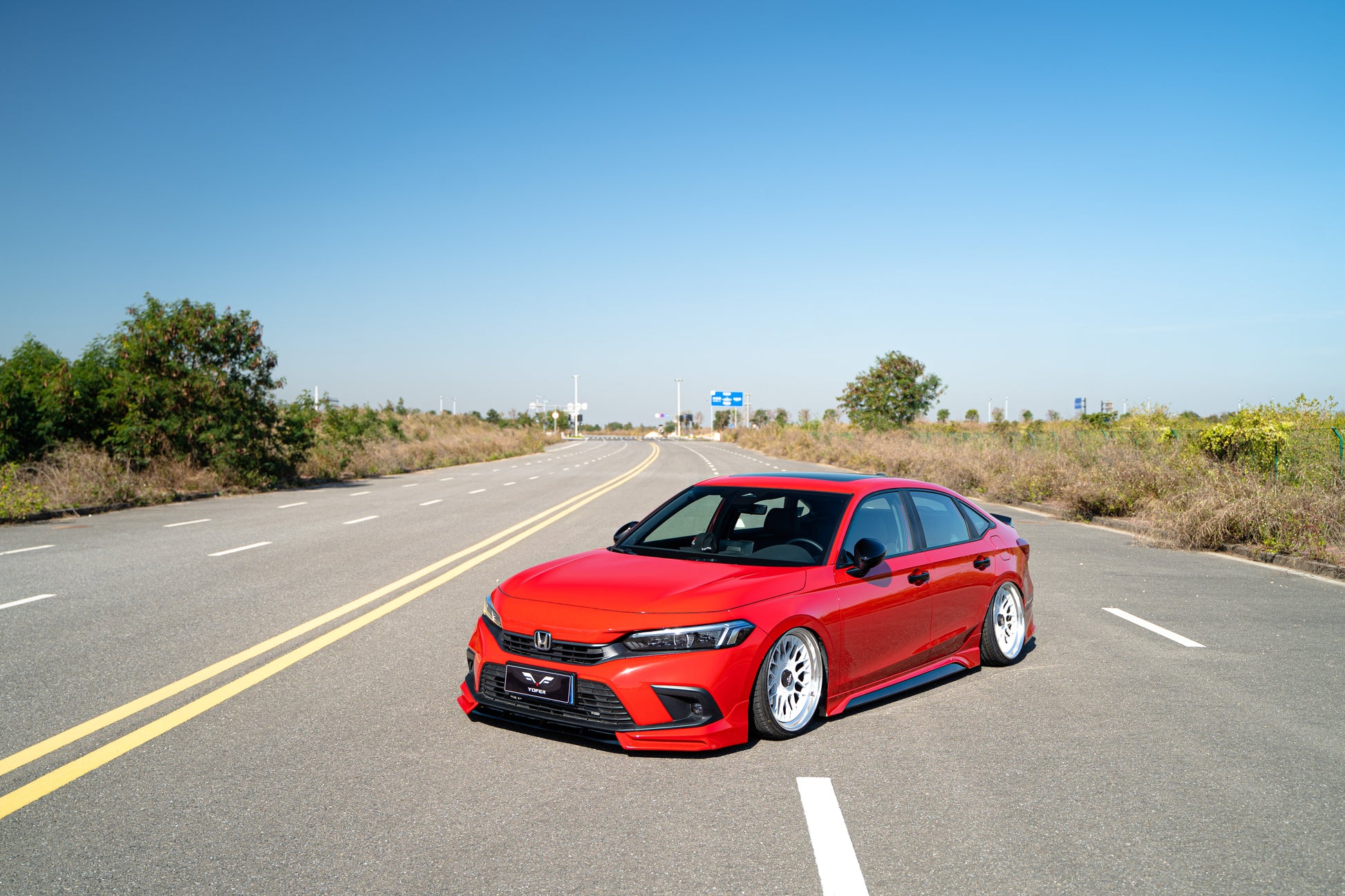 Honda Civic 11th Gen FE1 FE2 FE4 2022-ON & Civic 11th Gen FL1 FL2 FL4 2022-ON with Aftermarket Parts - V2 Style Front Lip Spliter PP from Yofer.co
