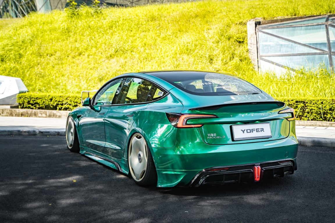 Tesla Model 3 Highland / Performance 2024 with Aftermarket Parts - V1 Sports Rear Diffuser & Canards PP from Yofer.co