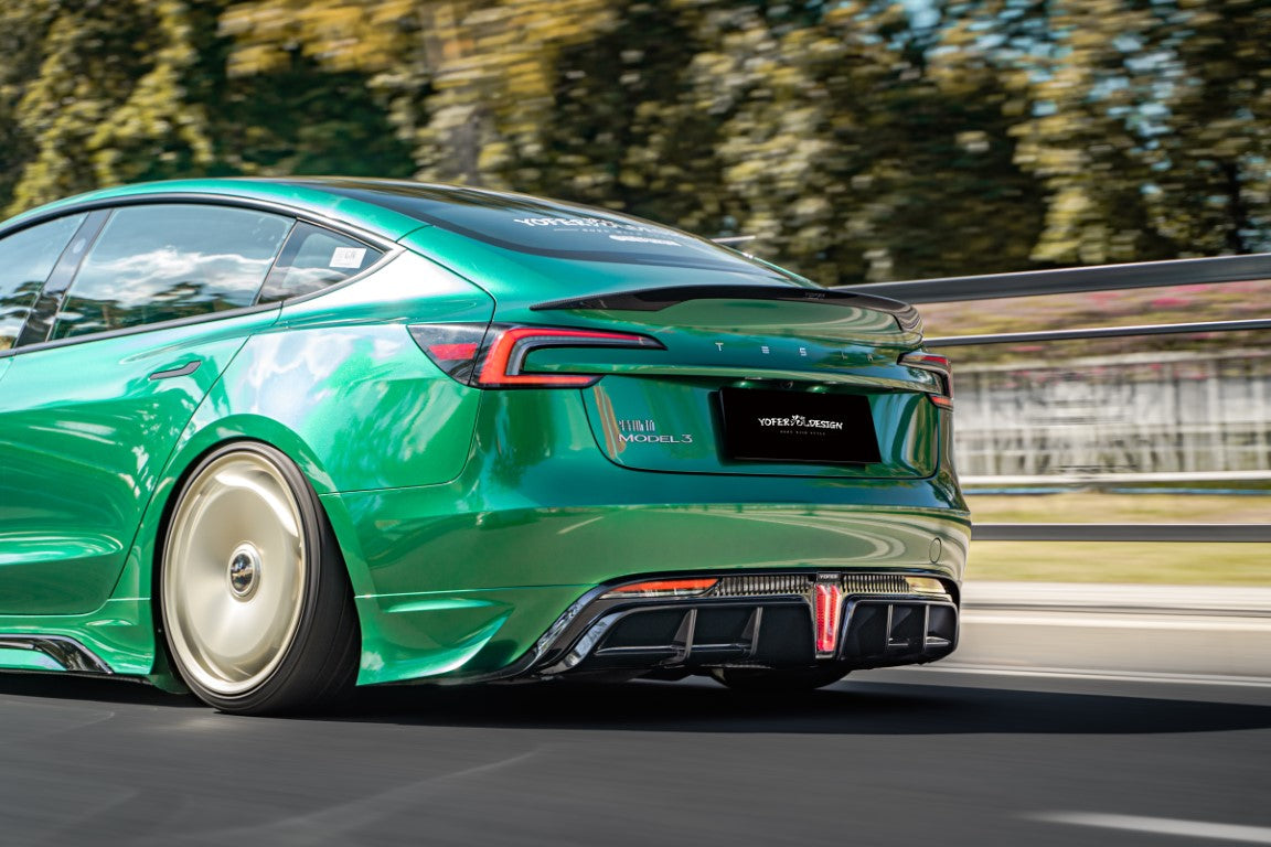 Tesla Model 3 Highland / Performance 2024 with Aftermarket Parts - V1 Sports Rear Diffuser & Canards PP from Yofer.co