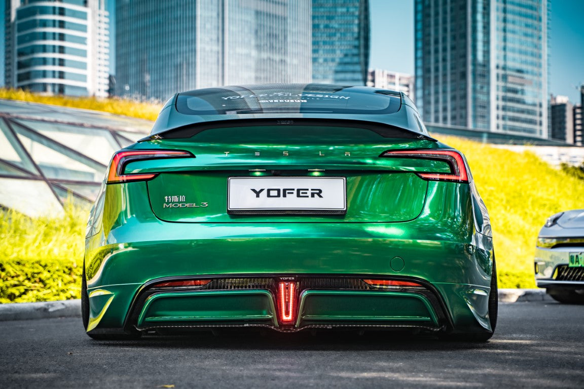 Tesla Model 3 Highland / Performance 2024-ON with Aftermarket Parts - V2 Style Rear Diffuser & Canards PP from Yofer.co