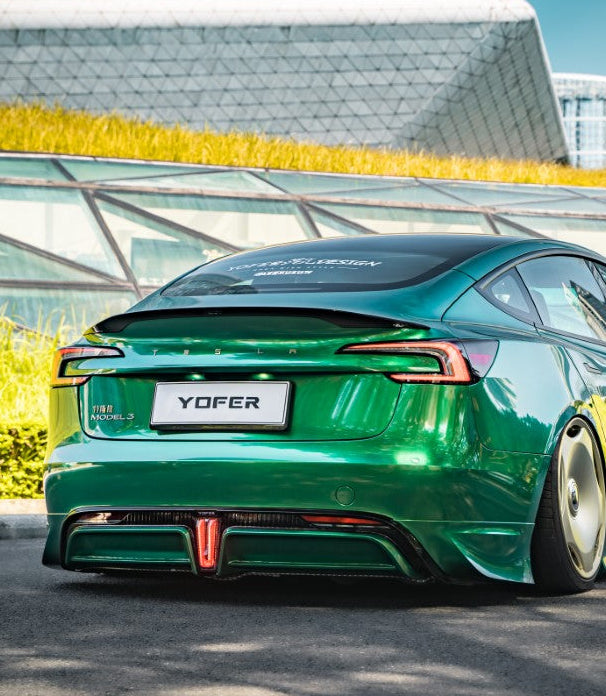 Tesla Model 3 Highland / Performance 2024-ON with Aftermarket Parts - V2 Style Rear Diffuser & Canards PP from Yofer.co