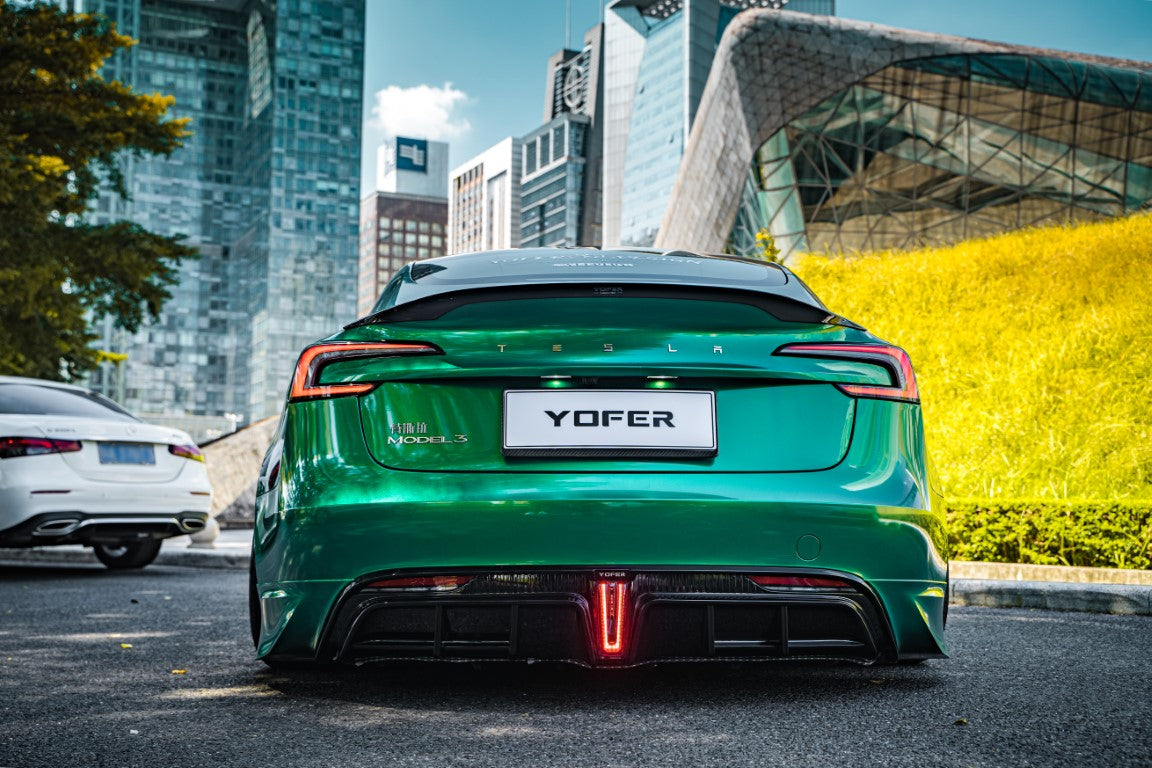 Tesla Model 3 Highland / Performance 2024 with Aftermarket Parts - V1 Sports Rear Diffuser & Canards PP from Yofer.co