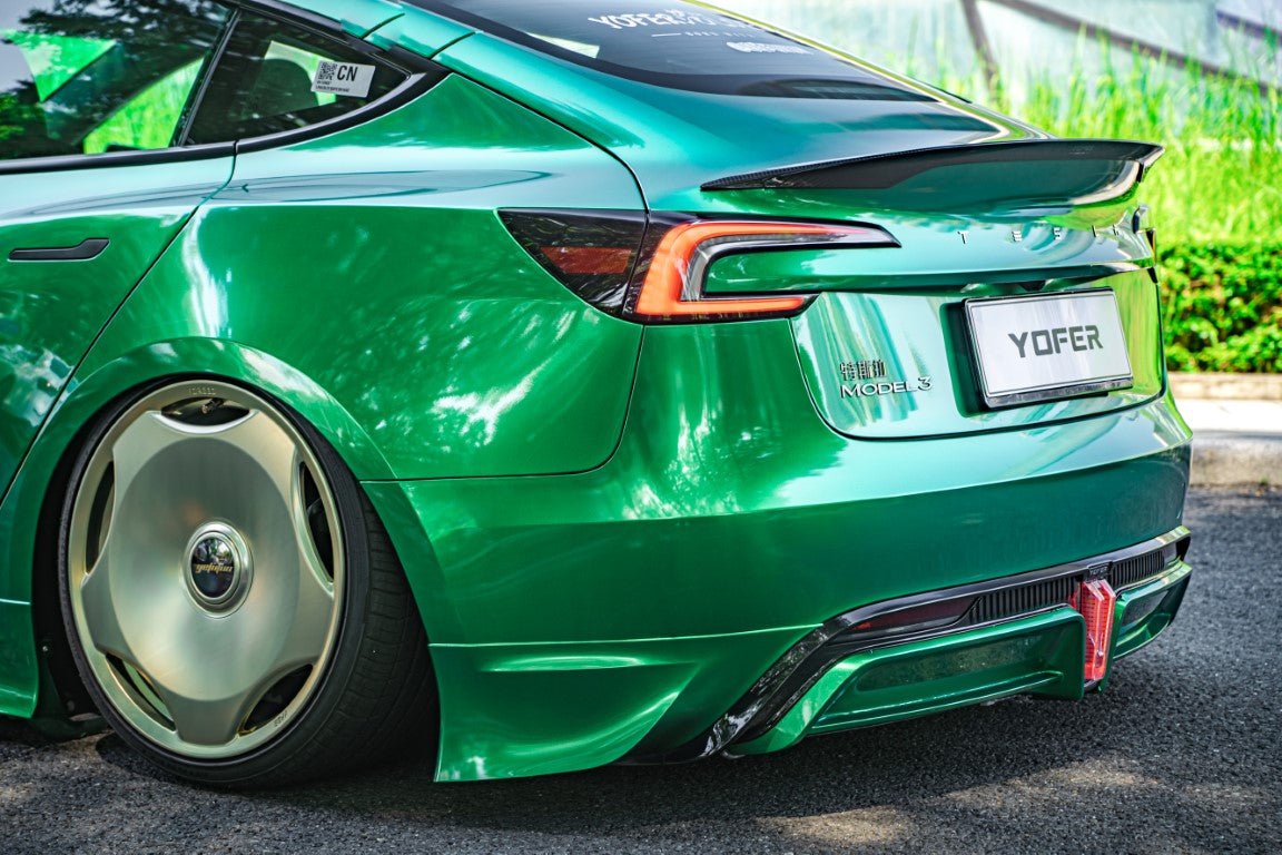 Tesla Model 3 Highland / Performance 2024-ON with Aftermarket Parts - V2 Style Rear Diffuser & Canards PP from Yofer.co