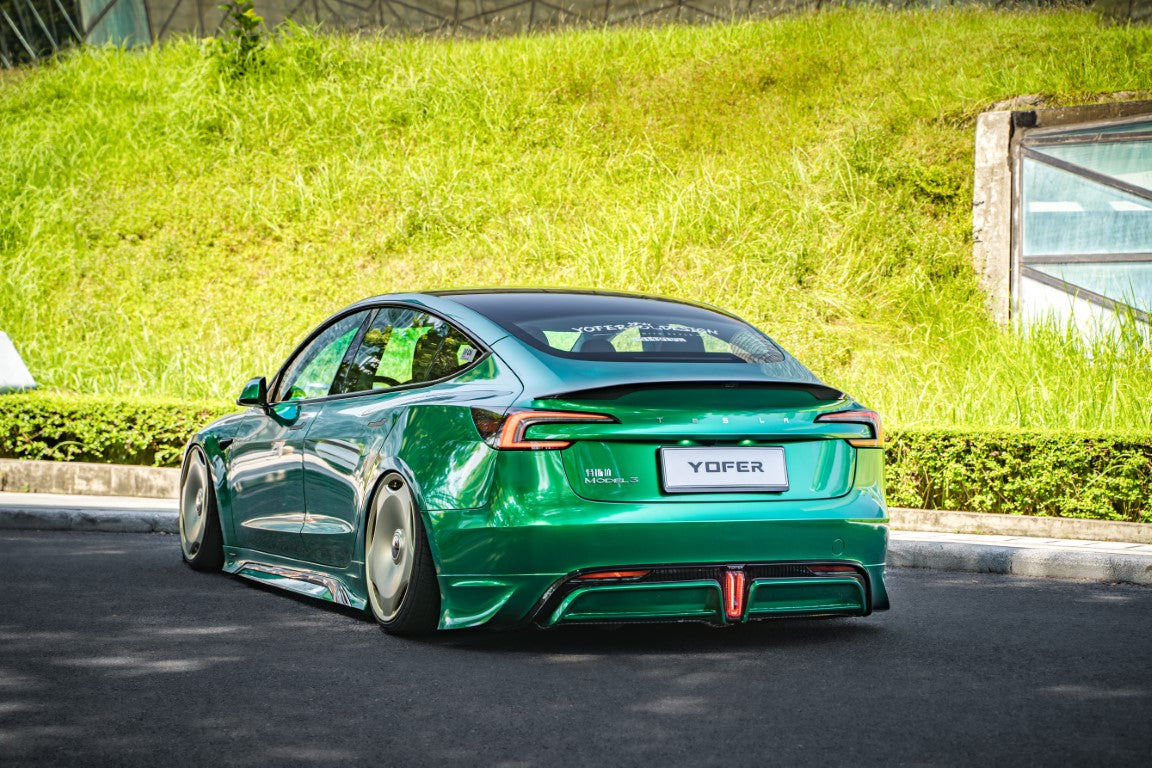 Tesla Model 3 Highland / Performance 2024-ON with Aftermarket Parts - V2 Style Rear Diffuser & Canards PP from Yofer.co