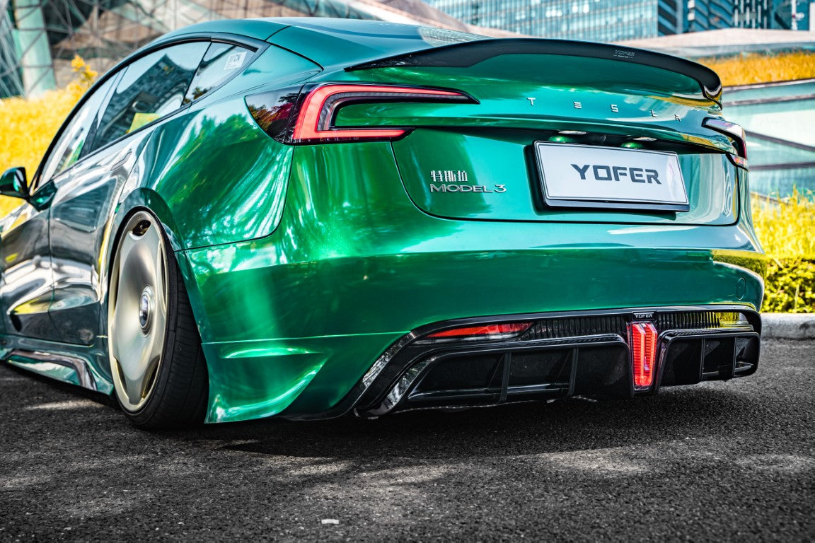Tesla Model 3 Highland / Performance 2024 with Aftermarket Parts - V1 Sports Rear Diffuser & Canards PP from Yofer.co