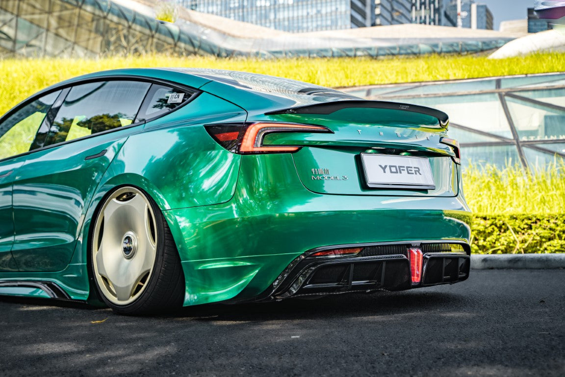 Tesla Model 3 Highland / Performance 2024 with Aftermarket Parts - V1 Sports Rear Diffuser & Canards PP from Yofer.co