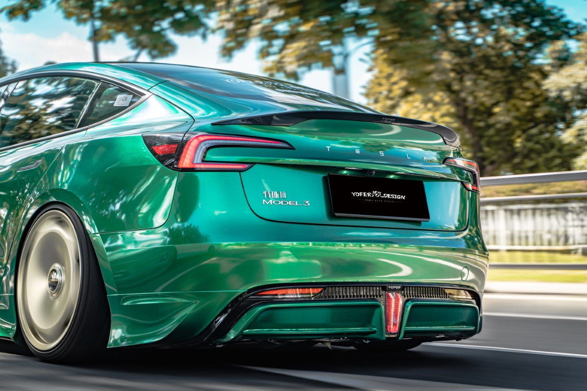 Tesla Model 3 Highland / Performance 2024-ON with Aftermarket Parts - V2 Style Rear Diffuser & Canards PP from Yofer.co