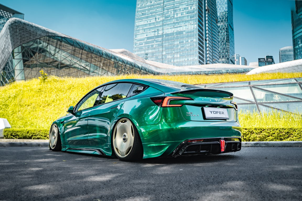 Tesla Model 3 Highland / Performance 2024 with Aftermarket Parts - V1 Sports Rear Diffuser & Canards PP from Yofer.co