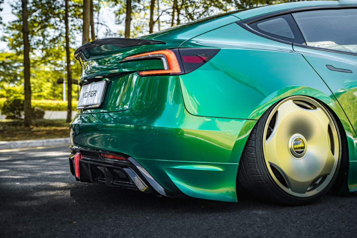 Tesla Model 3 Highland / Performance 2024 with Aftermarket Parts - V1 Sports Rear Diffuser & Canards PP from Yofer.co