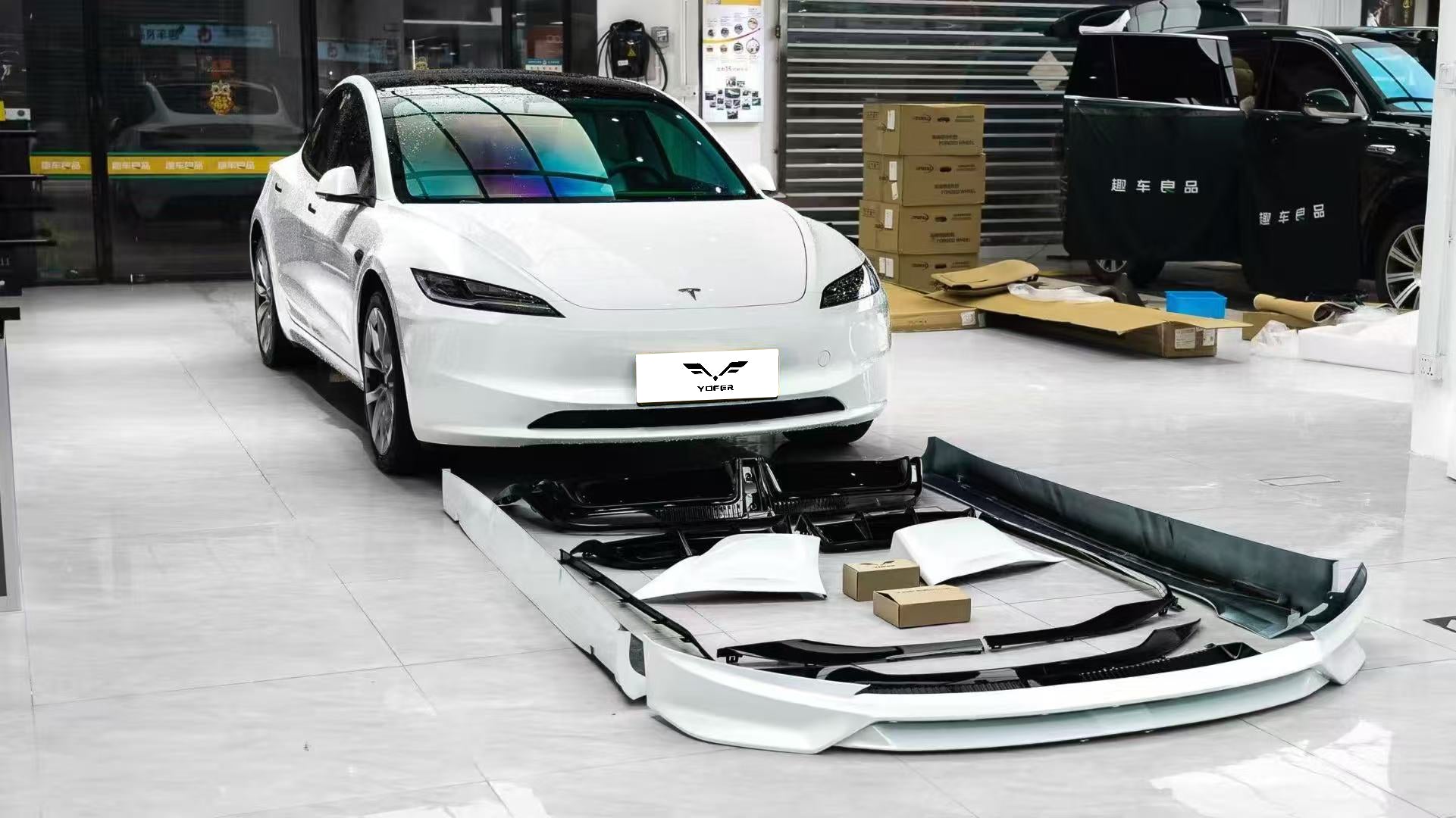 Tesla Model 3 Highland 2024 with Aftermarket Parts - Front Lip Splitter ABS & PP from Yofer.co