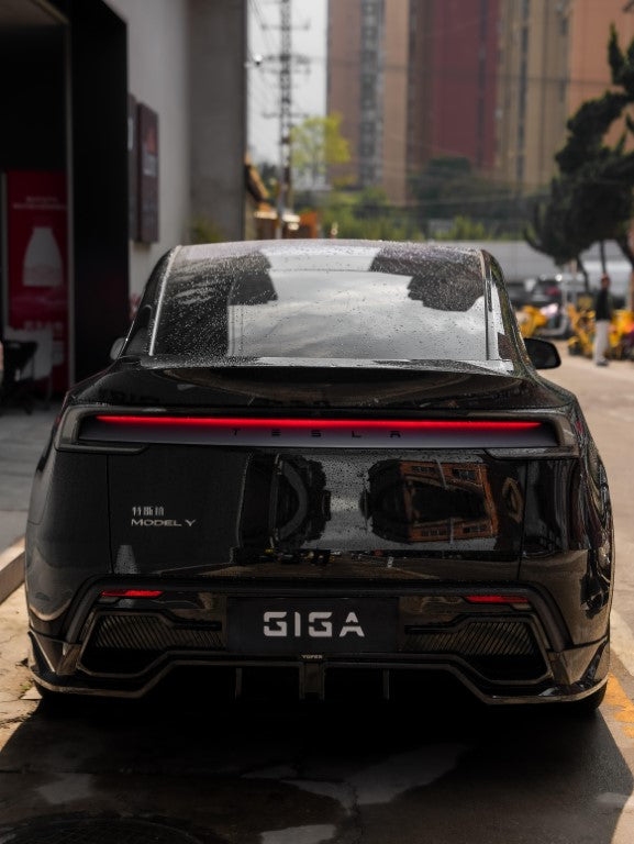 Tesla Model Y Juniper 2026-ON with Aftermarket Parts - Loong Flames Rear Diffuser PP Polypropylene from Yofer.co