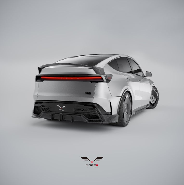 Tesla Model Y Juniper 2026-ON with Aftermarket Parts - Loong Flames Rear Diffuser PP Polypropylene from Yofer.co