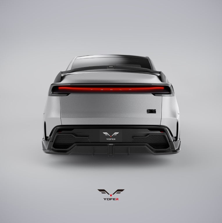 Tesla Model Y Juniper 2026-ON with Aftermarket Parts - Loong Flames Rear Diffuser PP Polypropylene from Yofer.co