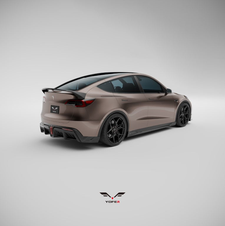 Tesla Model Y / Performance 2021 2022 2023 2024 with Aftermarket Parts - Loong Flames Style Rear Spoiler Wing Carbon Fiber from Yofer.co