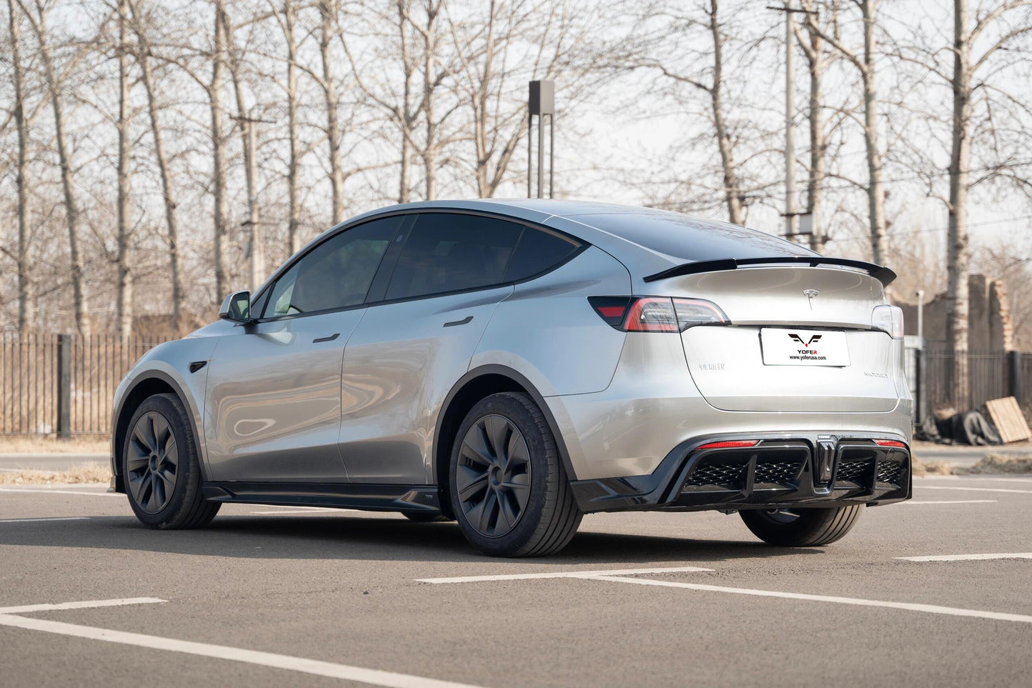 Tesla Model Y / Performance 2021 2022 2023 2024 with Aftermarket Parts - Loong Flames Style Rear Spoiler Wing Carbon Fiber from Yofer.co