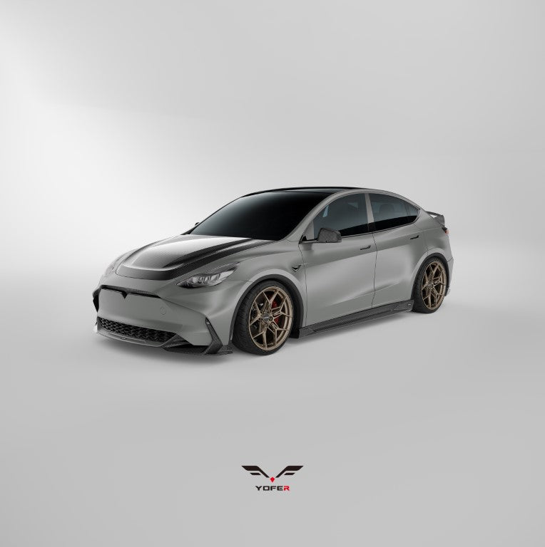 Tesla Model Y / Performance 2021 2022 2023 2024 with Aftermarket Parts - Loong Flames Style Rear Spoiler Wing Carbon Fiber from Yofer.co