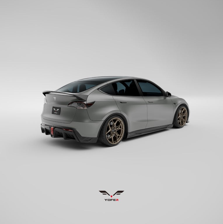 Tesla Model Y / Performance 2021 2022 2023 2024 with Aftermarket Parts - Loong Flames Style Rear Spoiler Wing Carbon Fiber from Yofer.co