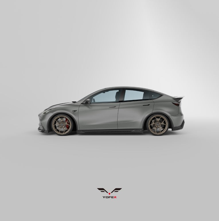 Tesla Model Y / Performance 2021 2022 2023 2024 with Aftermarket Parts - Loong Flames Style Rear Spoiler Wing Carbon Fiber from Yofer.co