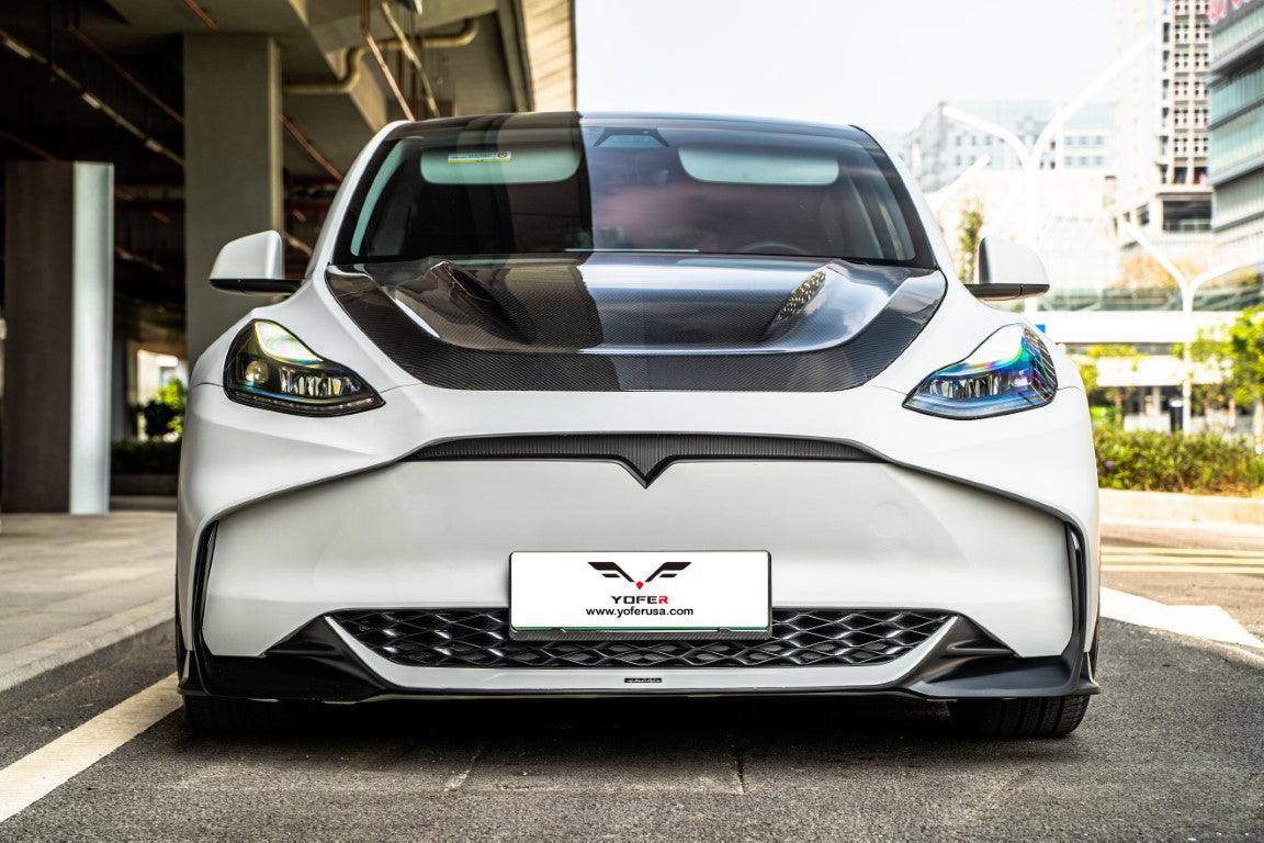Tesla Model Y / Performance 2021-ON with Aftermarket Parts - Loong Flames Max Front Bumper PP from Yofer.co