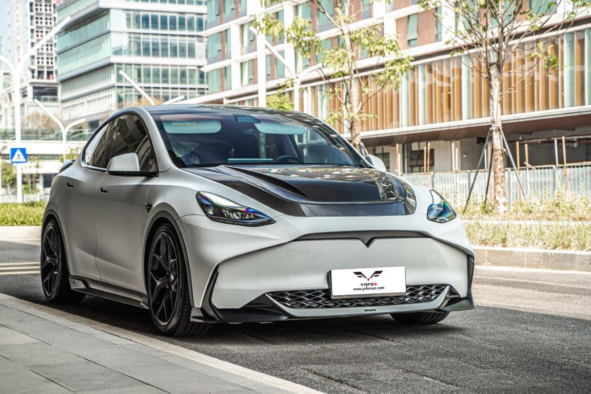Tesla Model Y / Performance 2021-ON with Aftermarket Parts - Loong Flames Max Front Bumper PP from Yofer.co