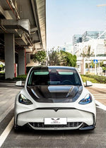 Tesla Model Y / Performance 2021 2022 2023 2024 with Aftermarket Parts - Loong Flames Style Hood Bonnet Pre-preg Carbon Fiber from Yofer.co