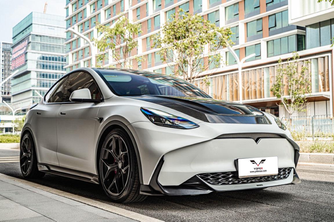 Tesla Model Y / Performance 2021-ON with Aftermarket Parts - Loong Flames Max Front Bumper PP from Yofer.co