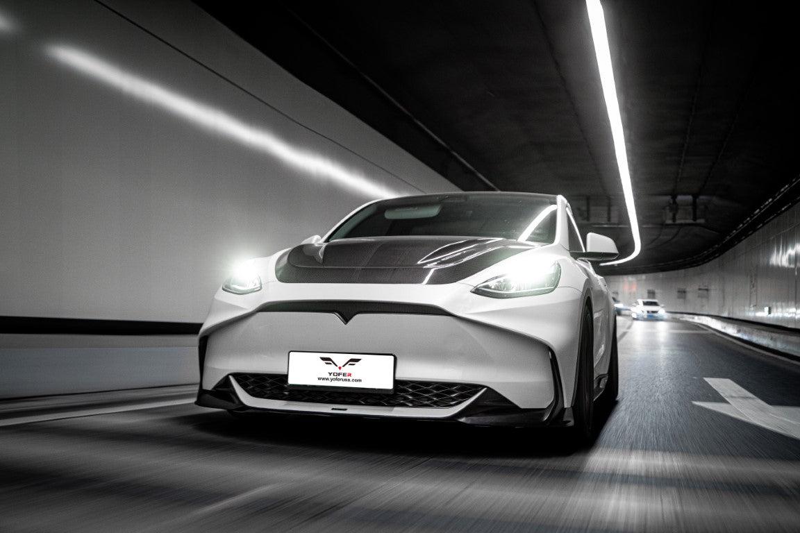 Tesla Model Y / Performance 2021-ON with Aftermarket Parts - Loong Flames Max Front Bumper PP from Yofer.co