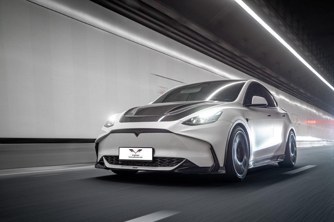 Tesla Model Y / Performance 2021-ON with Aftermarket Parts - Loong Flames Max Front Bumper PP from Yofer.co