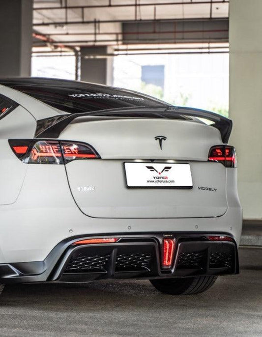 Tesla Model Y / Performance 2021-ON with Aftermarket Parts - Loong Flames Max Rear Diffuser PP from Yofer.co